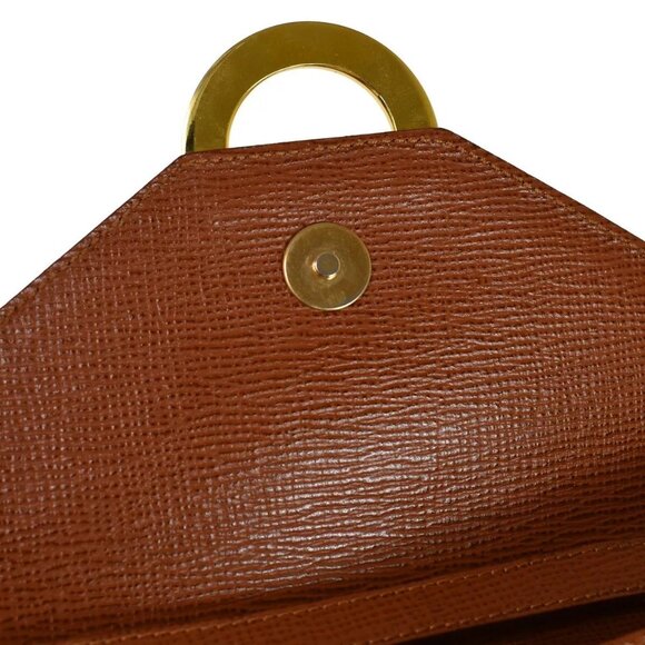 CELINE Logo Circle 2Way Shoulder Clutch Bag Leather Brown Gold Italy - Picture 11 of 16